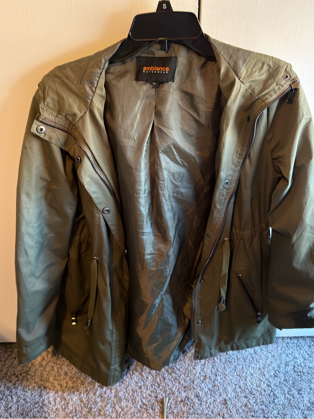 Ambiance Olive Green Military-Style Field Jacket with Hood